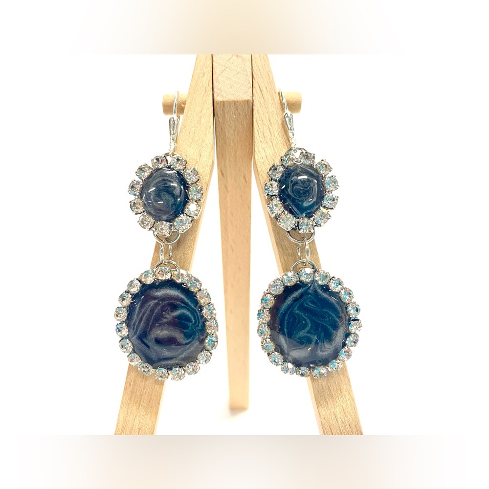 HANDMADE Elegant Formal Resin Rhinestone Drop Earrings on Leverback Earwire